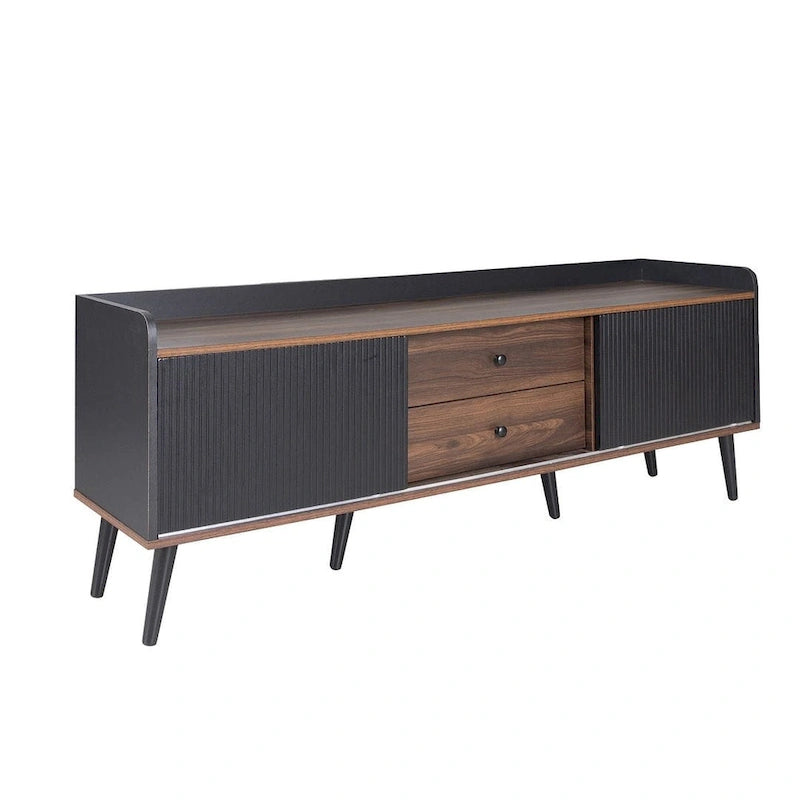 Meuble TV brun foncé noir style moderne milieu de siècle de 160 cm