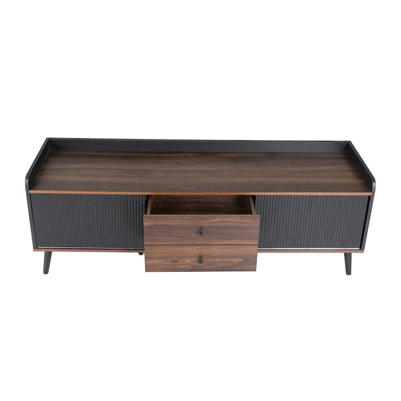 Meuble TV brun foncé noir style moderne milieu de siècle de 160 cm