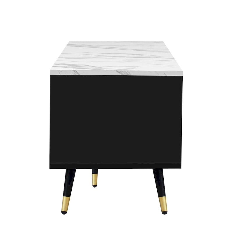 Meuble TV moderne de 71 po avec 2 armoires et compartiments ouverts, centre de divertissement pour téléviseurs jusqu'à 80 po, console de télévision