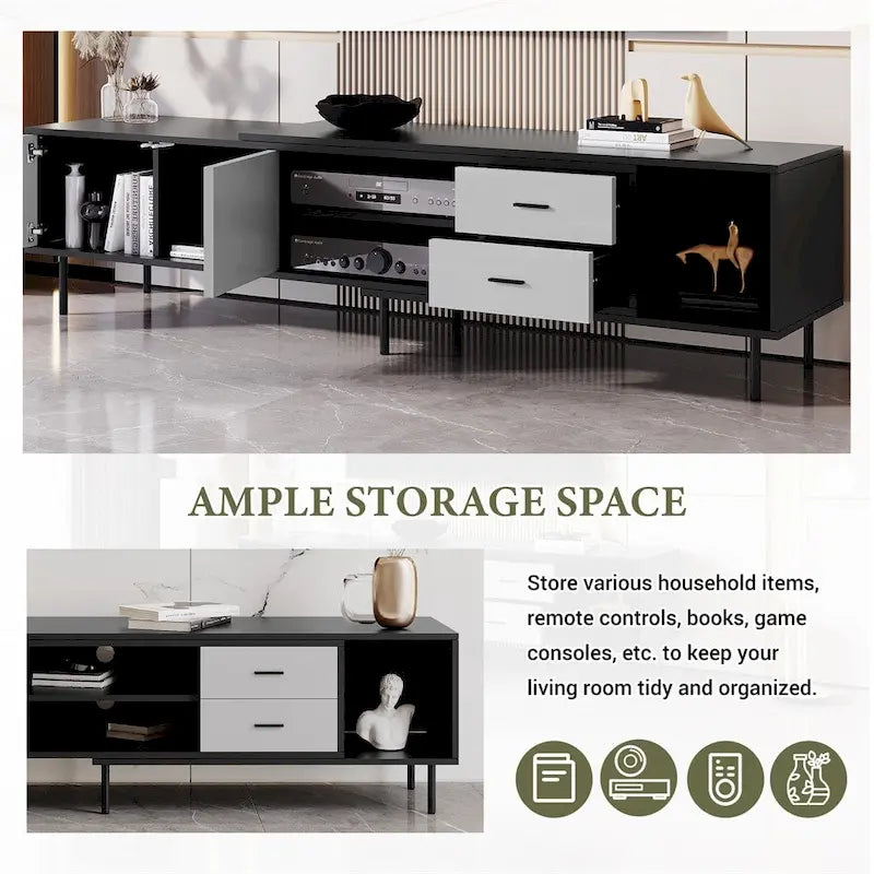 Meuble TV moderne avec 2 portes et grand espace de rangement