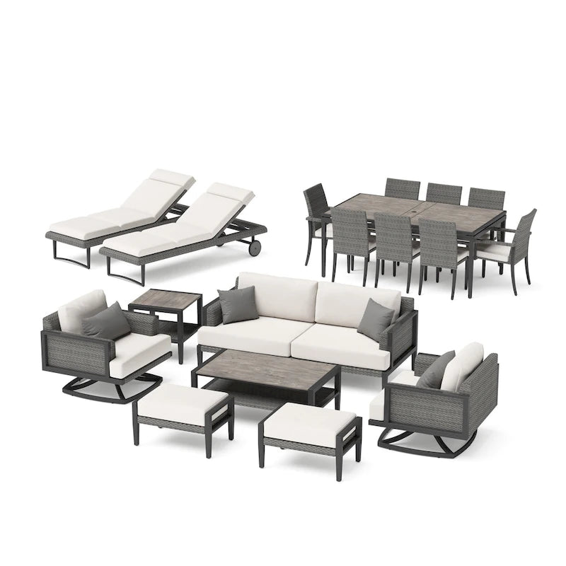 Vistano 18 Piece Sunbrella Outdoor Patio Estate Dining Group - Canvas Flax