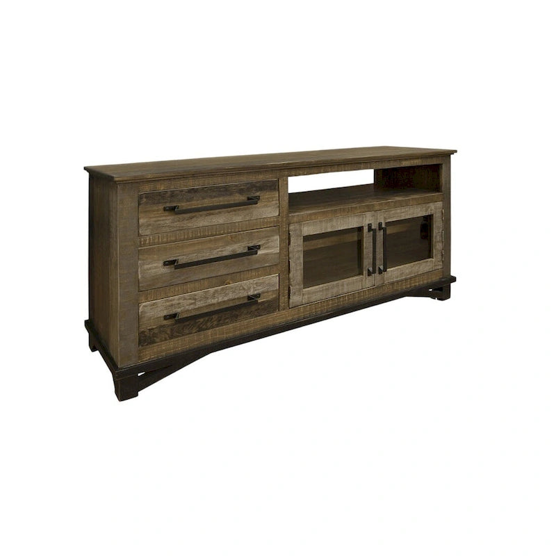 HomeRoots Meuble TV marron en bois massif avec rangement fermé vieilli 61,25" x 32" x 17,75"