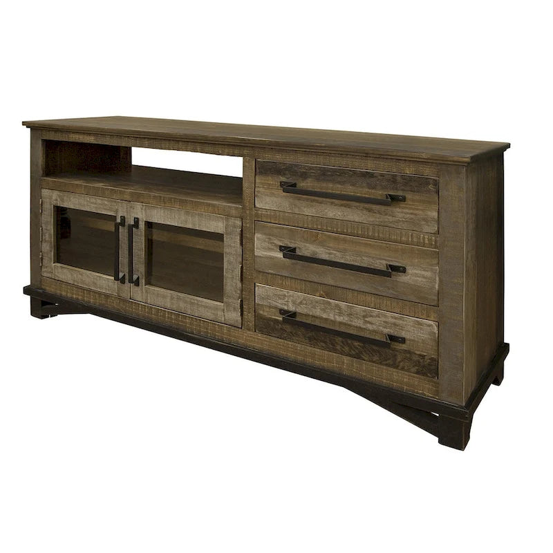 HomeRoots Meuble TV marron en bois massif avec rangement fermé vieilli 61,25" x 32" x 17,75"