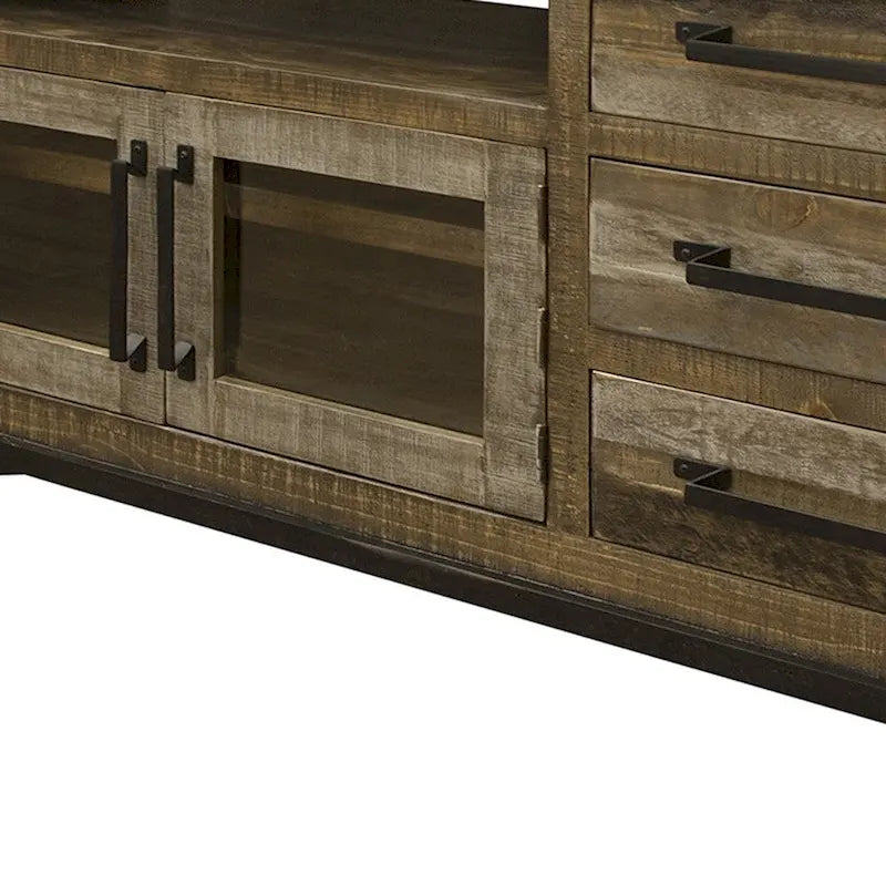 HomeRoots Meuble TV marron en bois massif avec rangement fermé vieilli 61,25" x 32" x 17,75"