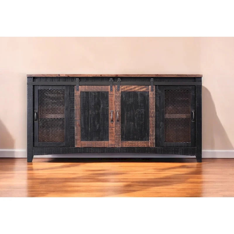 HomeRoots Meuble TV fermé en bois massif noir vieilli 68 po - 67,75 X 34,75 X 19 po