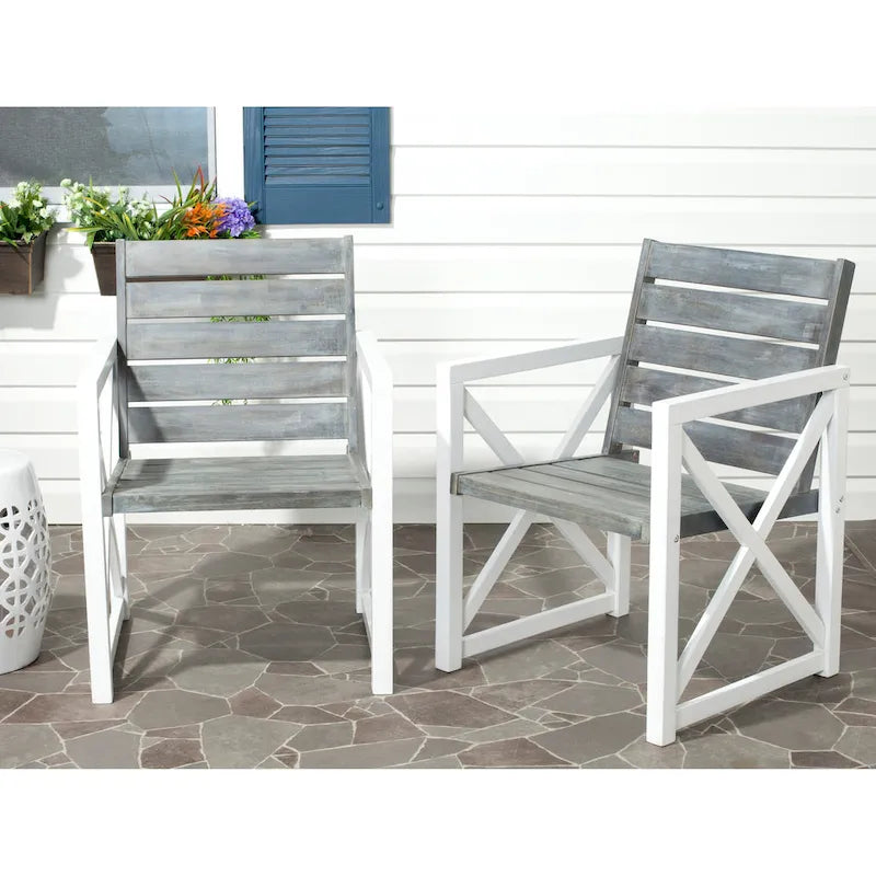 SAFAVIEH Irina White Frame/ Ash Grey Seat Arm Chair (Set of 2) - 24W x 25D x 34H