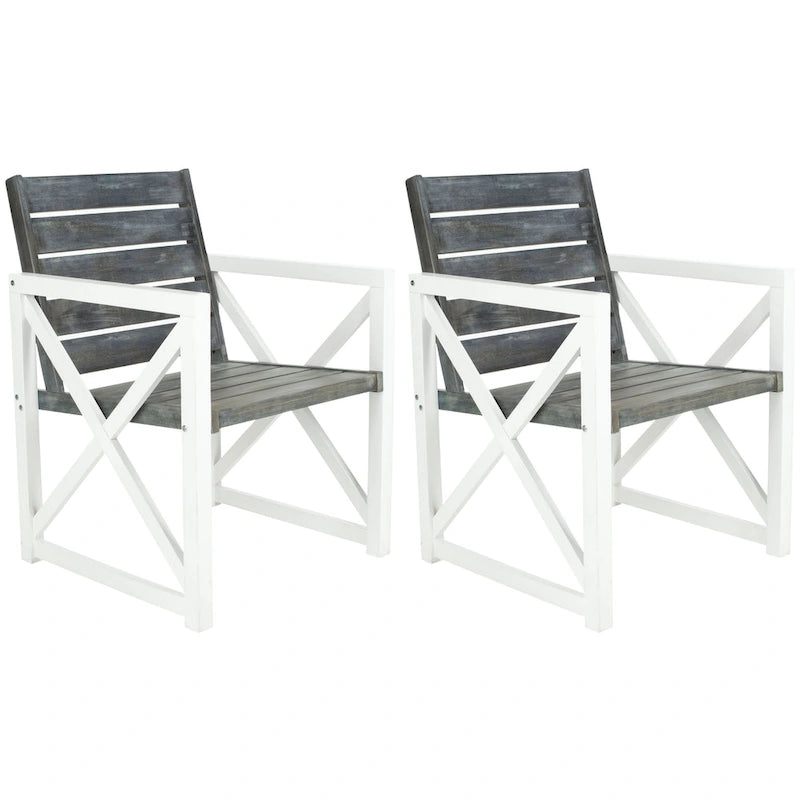 SAFAVIEH Irina Chaise en bois blanc avec accoudoirs et siège gris cendré (lot de 2) - 24W x 25D x 34H