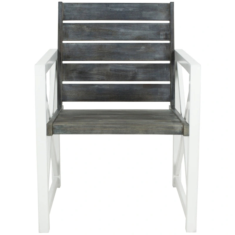 SAFAVIEH Irina Chaise en bois blanc avec accoudoirs et siège gris cendré (lot de 2) - 24W x 25D x 34H
