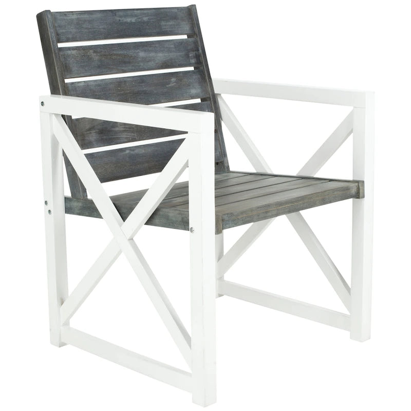 SAFAVIEH Irina Chaise en bois blanc avec accoudoirs et siège gris cendré (lot de 2) - 24W x 25D x 34H