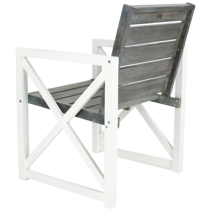 SAFAVIEH Irina Chaise en bois blanc avec accoudoirs et siège gris cendré (lot de 2) - 24W x 25D x 34H