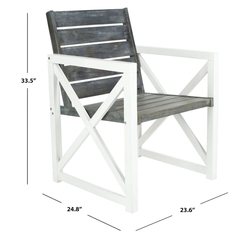 SAFAVIEH Irina Chaise en bois blanc avec accoudoirs et siège gris cendré (lot de 2) - 24W x 25D x 34H