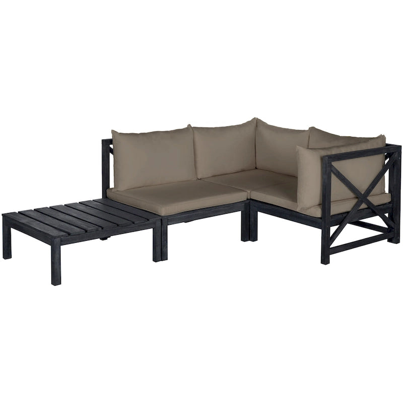Canapé d'angle d'extérieur Lynwood SAFAVIEH gris ardoise foncé/taupe - 68,5 cm L x 68,5 cm P x 68,5 cm H