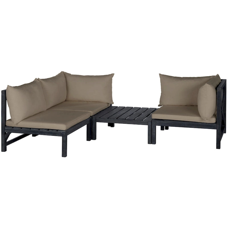 Canapé d'angle d'extérieur Lynwood SAFAVIEH gris ardoise foncé/taupe - 68,5 cm L x 68,5 cm P x 68,5 cm H