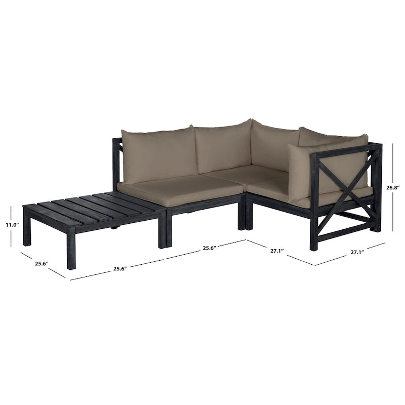 Canapé d'angle d'extérieur Lynwood SAFAVIEH gris ardoise foncé/taupe - 68,5 cm L x 68,5 cm P x 68,5 cm H