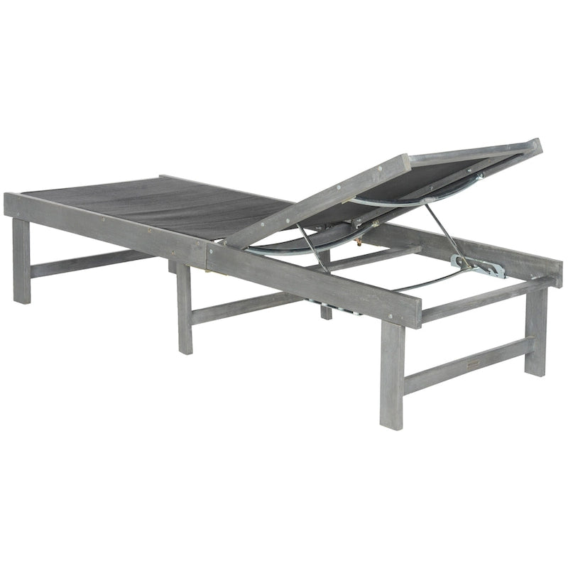 SAFAVIEH Chaise longue en bois d'acacia gris cendré Manteca pour l'extérieur - 23.6x75.2x13 - 24W x 75D x 13H
