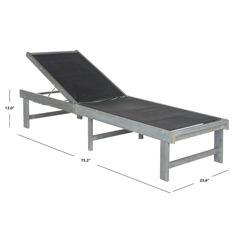 SAFAVIEH Chaise longue en bois d'acacia gris cendré Manteca pour l'extérieur - 23.6x75.2x13 - 24W x 75D x 13H