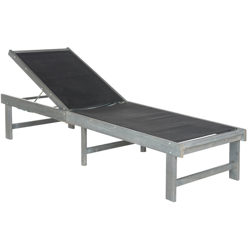 SAFAVIEH Chaise longue en bois d'acacia gris cendré Manteca pour l'extérieur - 23.6x75.2x13 - 24W x 75D x 13H