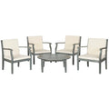 SAFAVIEH Outdoor Living Colfax Brown Acacia Wood 5-piece Beige Cushion Patio Set - Ash Grey/Beige - 35W x 35D x 14H