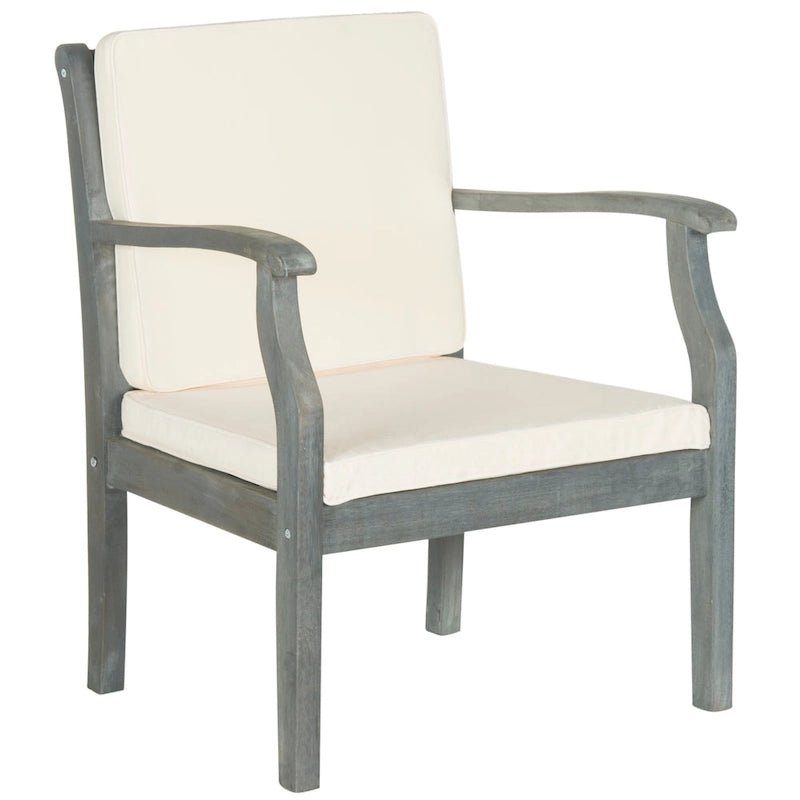 SAFAVIEH Outdoor Living Colfax Ensemble de patio 5 pièces en bois d'acacia marron avec coussins beiges - Gris cendré/Beige - 35L x 35P x 14H