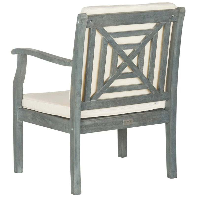 SAFAVIEH Outdoor Living Colfax Ensemble de patio 5 pièces en bois d'acacia marron avec coussins beiges - Gris cendré/Beige - 35L x 35P x 14H