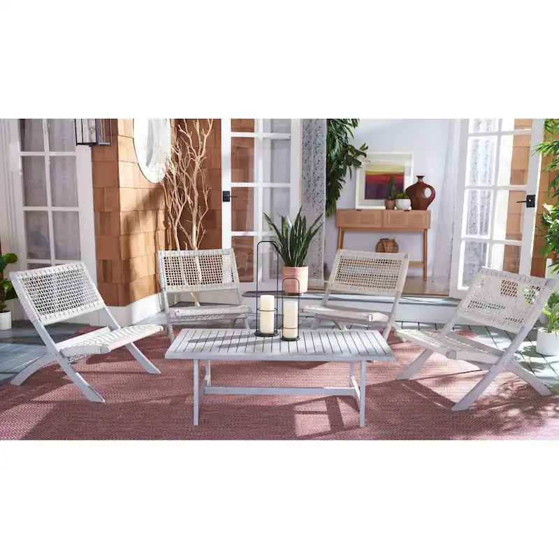 SAFAVIEH Outdoor Living Blaze - Ensemble de 5 pièces de café en bois d'acacia - Gris/Gris - 24W x 31D x 28H
