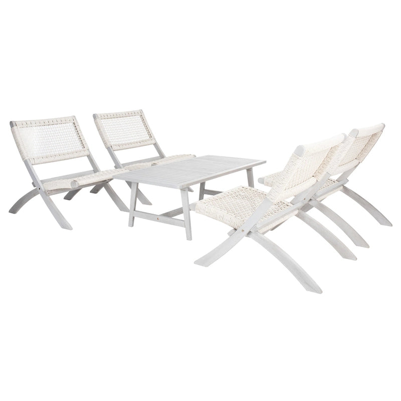 SAFAVIEH Outdoor Living Blaze - Ensemble de 5 pièces de café en bois d'acacia - Gris/Gris - 24W x 31D x 28H