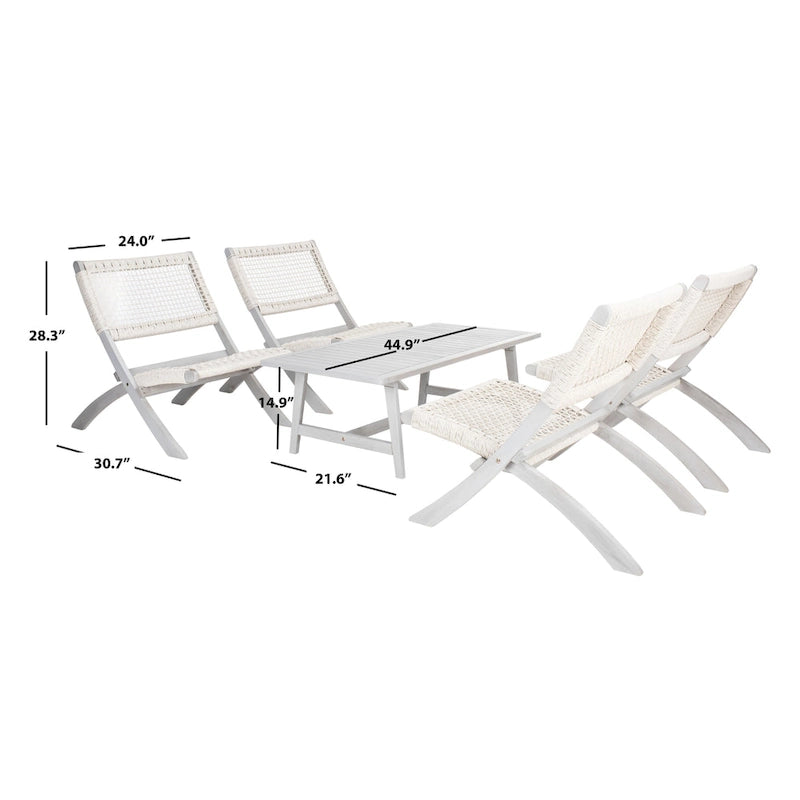 SAFAVIEH Outdoor Living Blaze - Ensemble de 5 pièces de café en bois d'acacia - Gris/Gris - 24W x 31D x 28H