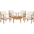 SAFAVIEH Outdoor Living Colfax Brown Acacia Wood 5-piece Beige Cushion Patio Set - Natural/Beige - 35W x 35D x 14H