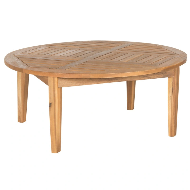 SAFAVIEH Outdoor Living Colfax Ensemble de patio 5 pièces en bois d'acacia marron avec coussins beiges - Naturel/beige - 35 L x 35 P x 14 H