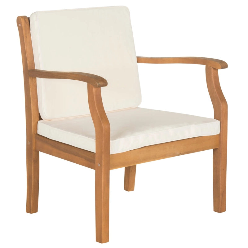 SAFAVIEH Outdoor Living Colfax Ensemble de patio 5 pièces en bois d'acacia marron avec coussins beiges - Naturel/beige - 35 L x 35 P x 14 H