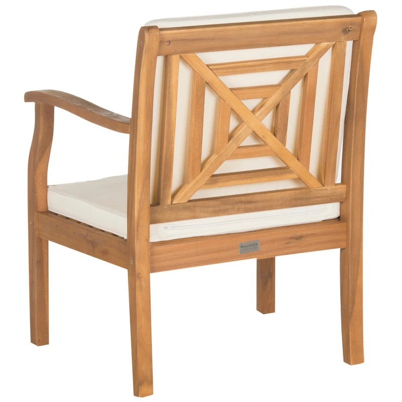 SAFAVIEH Outdoor Living Colfax Ensemble de patio 5 pièces en bois d'acacia marron avec coussins beiges - Naturel/beige - 35 L x 35 P x 14 H