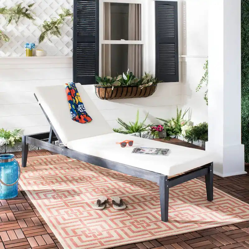 SAFAVIEH Outdoor Living Bradbury Dark Slate Grey/ Beige Sunlounger - 24W x 74D x 15H