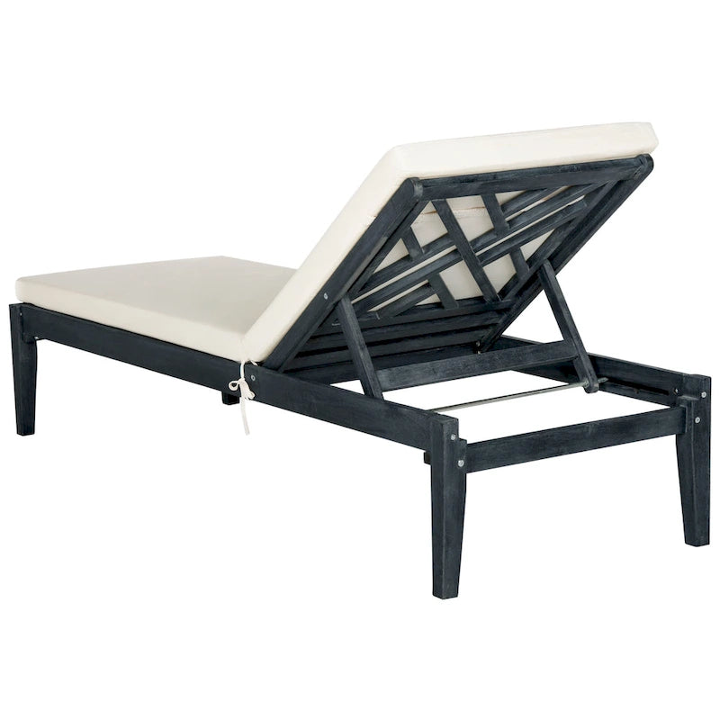 SAFAVIEH Outdoor Living Bradbury Bain de soleil gris ardoise foncé/beige - 24W x 74D x 15H
