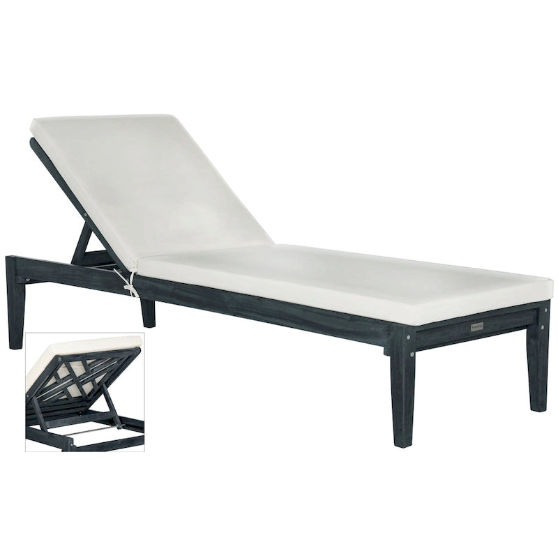 SAFAVIEH Outdoor Living Bradbury Bain de soleil gris ardoise foncé/beige - 24W x 74D x 15H