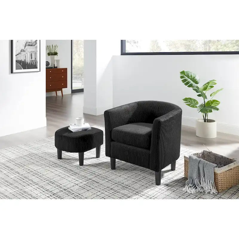 Fauteuil de salon moderne en tissu avec accoudoirs et repose-pieds, idéal pour le salon, la chambre et le bureau.
