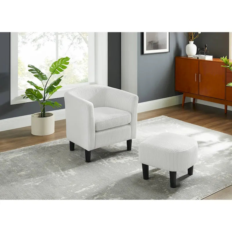 Modern Fabric Sofa Chair with Armrests and Footstool, Suitable for Living Room, Bedroom, and Office