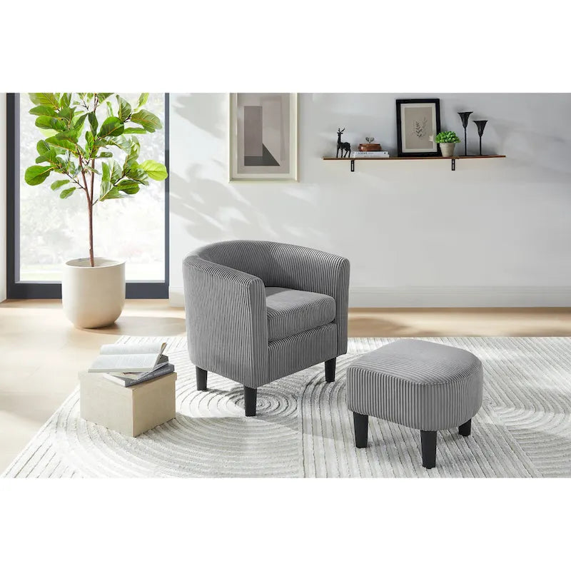 Fauteuil de salon moderne en tissu avec accoudoirs et repose-pieds, idéal pour le salon, la chambre et le bureau.