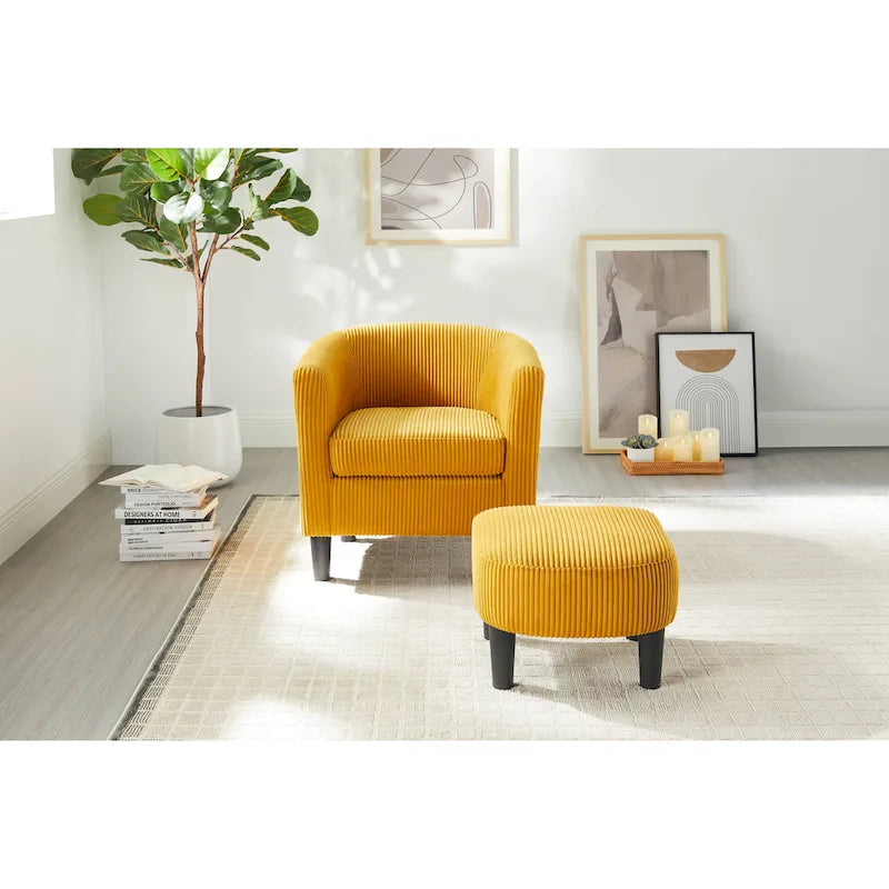 Fauteuil de salon moderne en tissu avec accoudoirs et repose-pieds, idéal pour le salon, la chambre et le bureau.