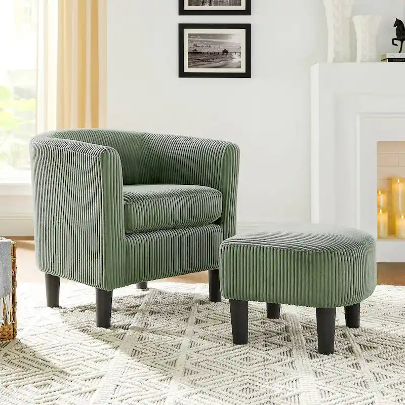Fauteuil de salon moderne en tissu avec accoudoirs et repose-pieds, idéal pour le salon, la chambre et le bureau.