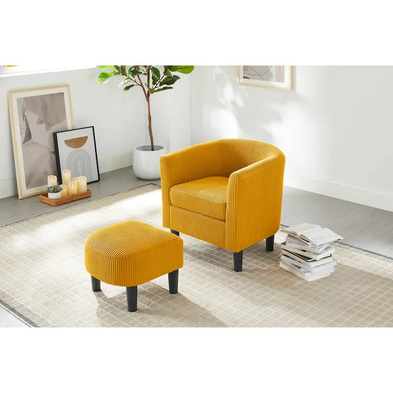 Fauteuil de salon moderne en tissu avec accoudoirs et repose-pieds, idéal pour le salon, la chambre et le bureau.