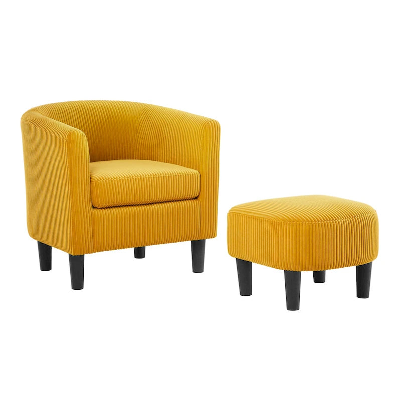 Fauteuil de salon moderne en tissu avec accoudoirs et repose-pieds, idéal pour le salon, la chambre et le bureau.