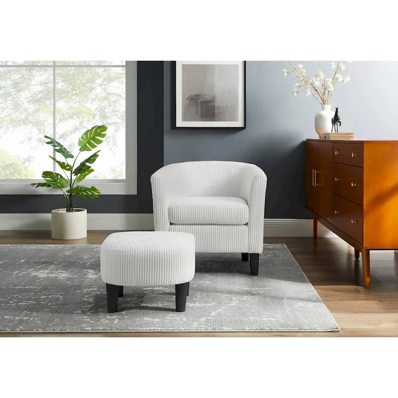 Fauteuil de salon moderne en tissu avec accoudoirs et repose-pieds, idéal pour le salon, la chambre et le bureau.