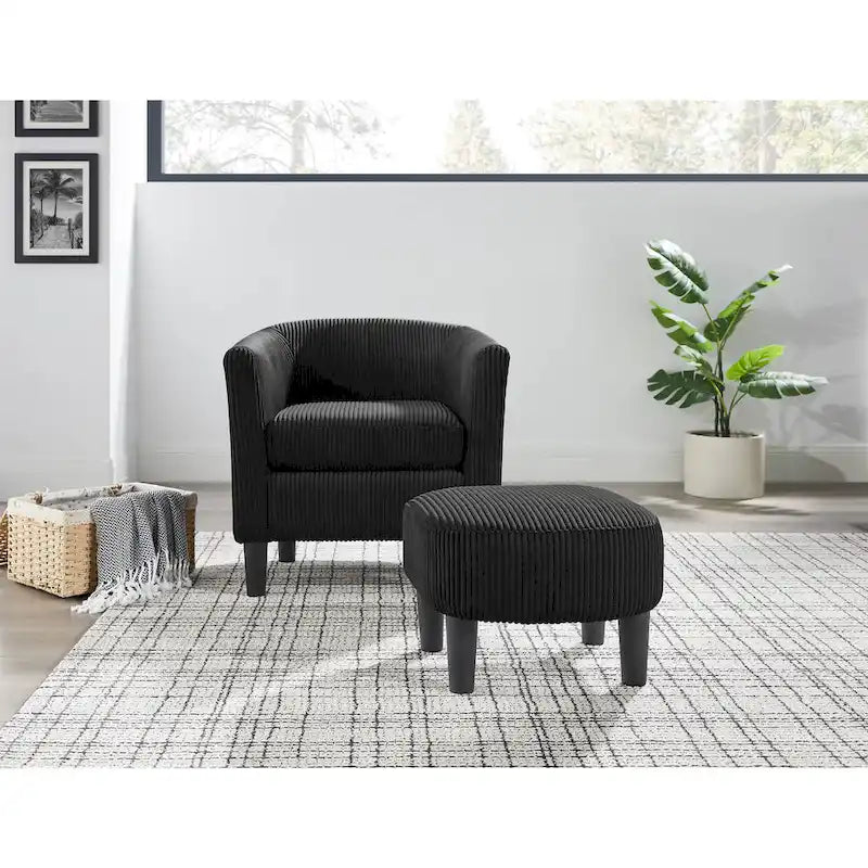 Fauteuil de salon moderne en tissu avec accoudoirs et repose-pieds, idéal pour le salon, la chambre et le bureau.