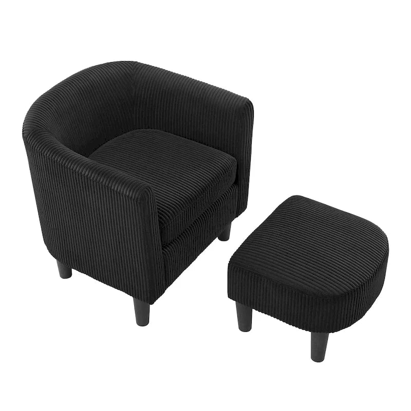 Fauteuil de salon moderne en tissu avec accoudoirs et repose-pieds, idéal pour le salon, la chambre et le bureau.