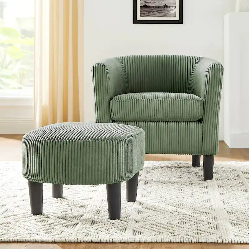 Fauteuil de salon moderne en tissu avec accoudoirs et repose-pieds, idéal pour le salon, la chambre et le bureau.