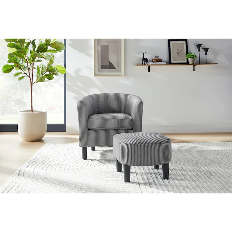 Fauteuil de salon moderne en tissu avec accoudoirs et repose-pieds, idéal pour le salon, la chambre et le bureau.