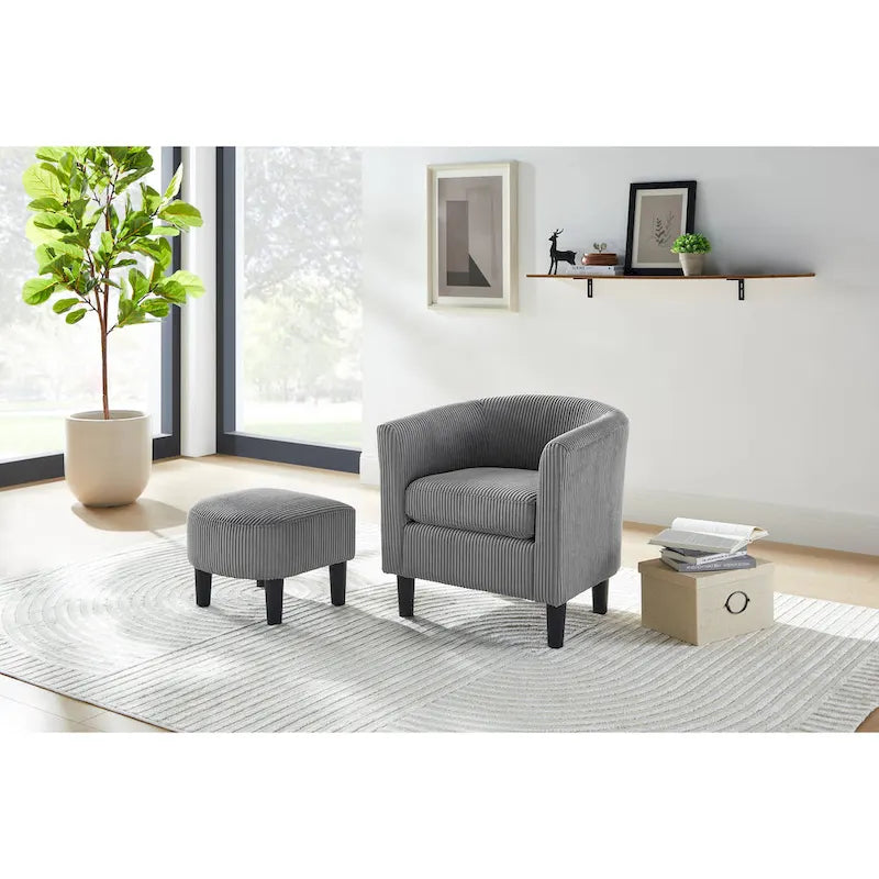 Fauteuil de salon moderne en tissu avec accoudoirs et repose-pieds, idéal pour le salon, la chambre et le bureau.
