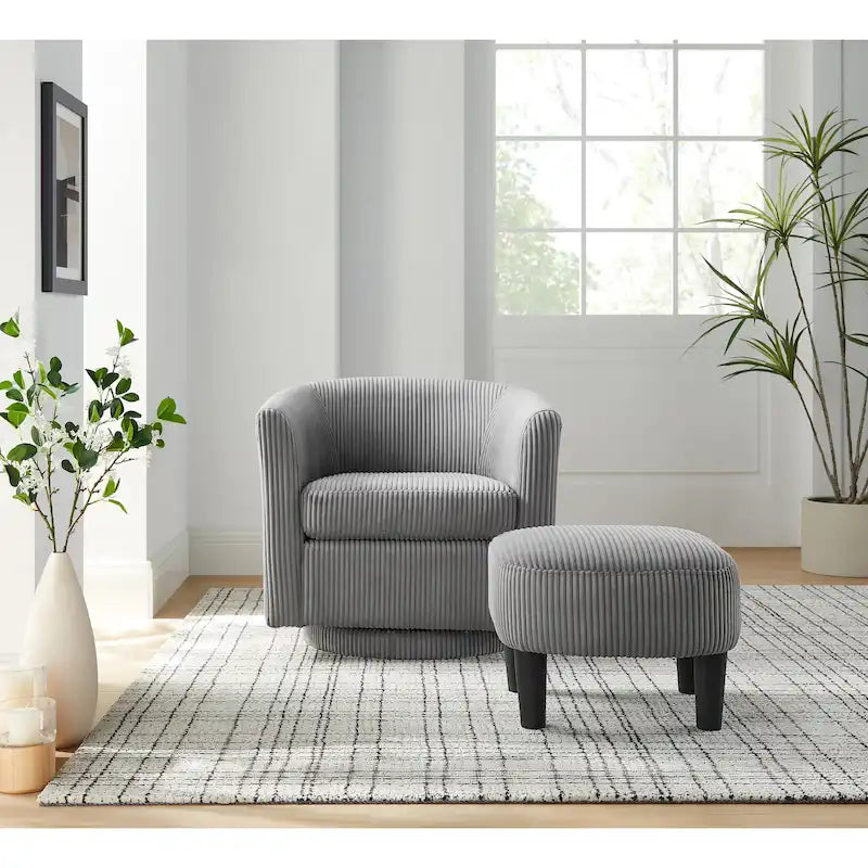 Fauteuil d'appoint pivotant à 360° en velours avec pouf et accoudoirs confortable