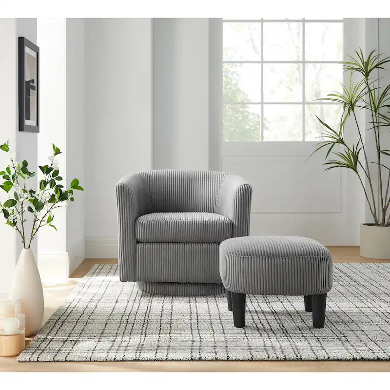 Rotating Accent Chair 360 Comfort Velvet Armchair Sofa with Ottoman