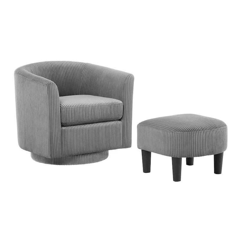 Fauteuil d'appoint pivotant à 360° en velours avec pouf et accoudoirs confortable
